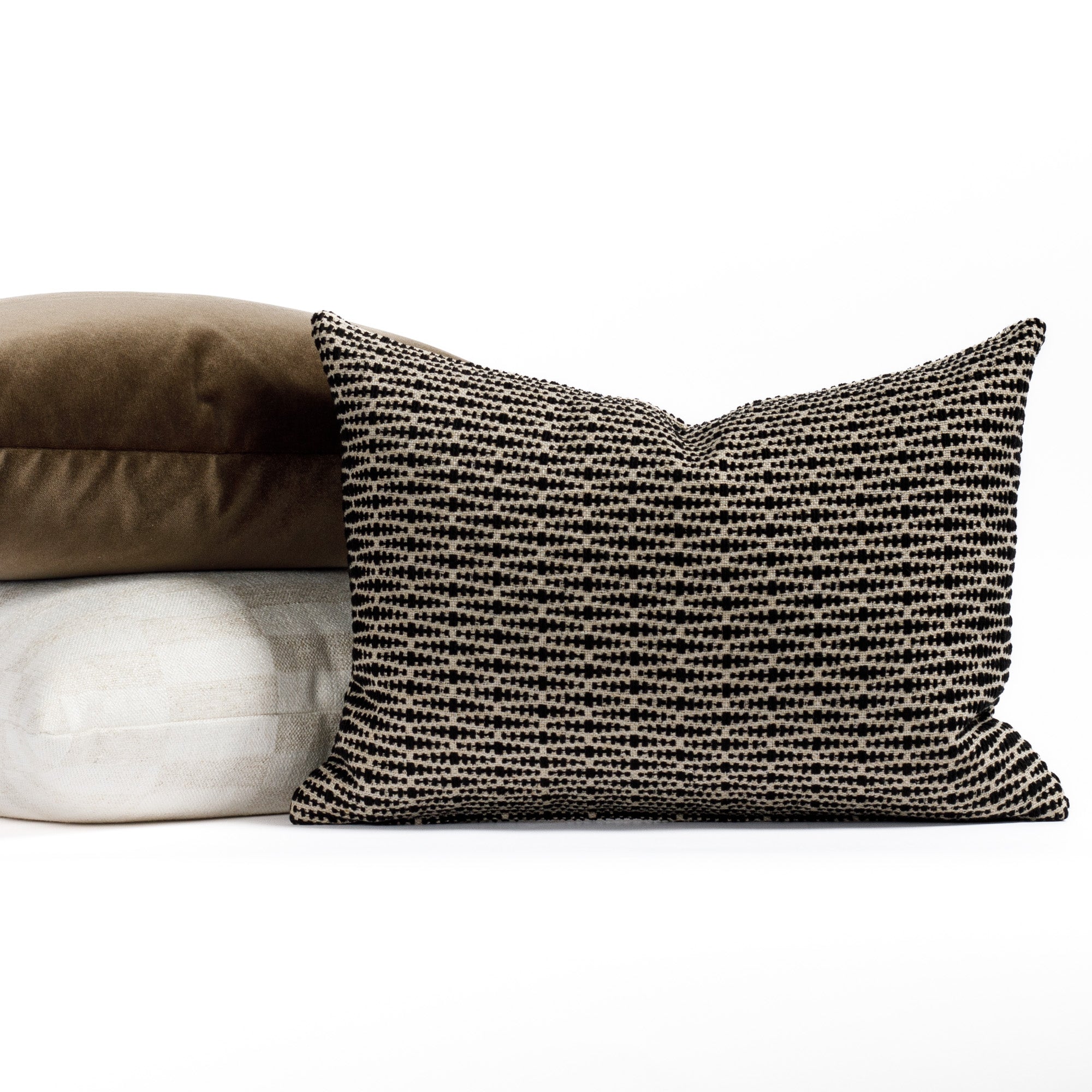 modern Tonic Living pillows: Dario 14x20 Lumbar, Valentina 20x20 Truffle and Webster 20x20 Buff