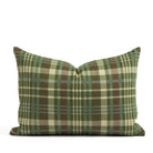 Tonic Living Dasher green plaid holiday lumbar pillow styled with coordinating decorative pillows for Christmas home decor.