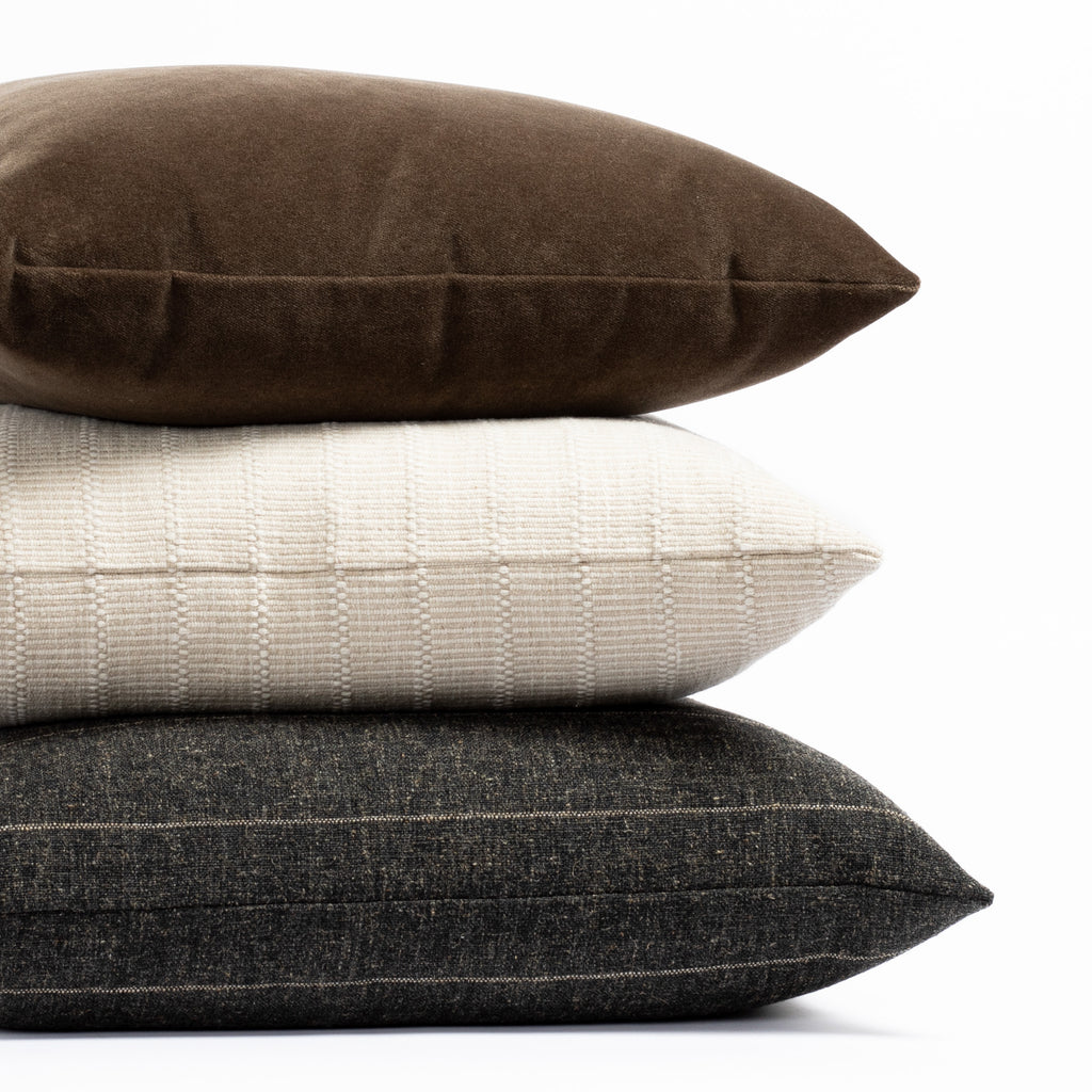 Charcoal grey, beige and truffle brown throw pillows
