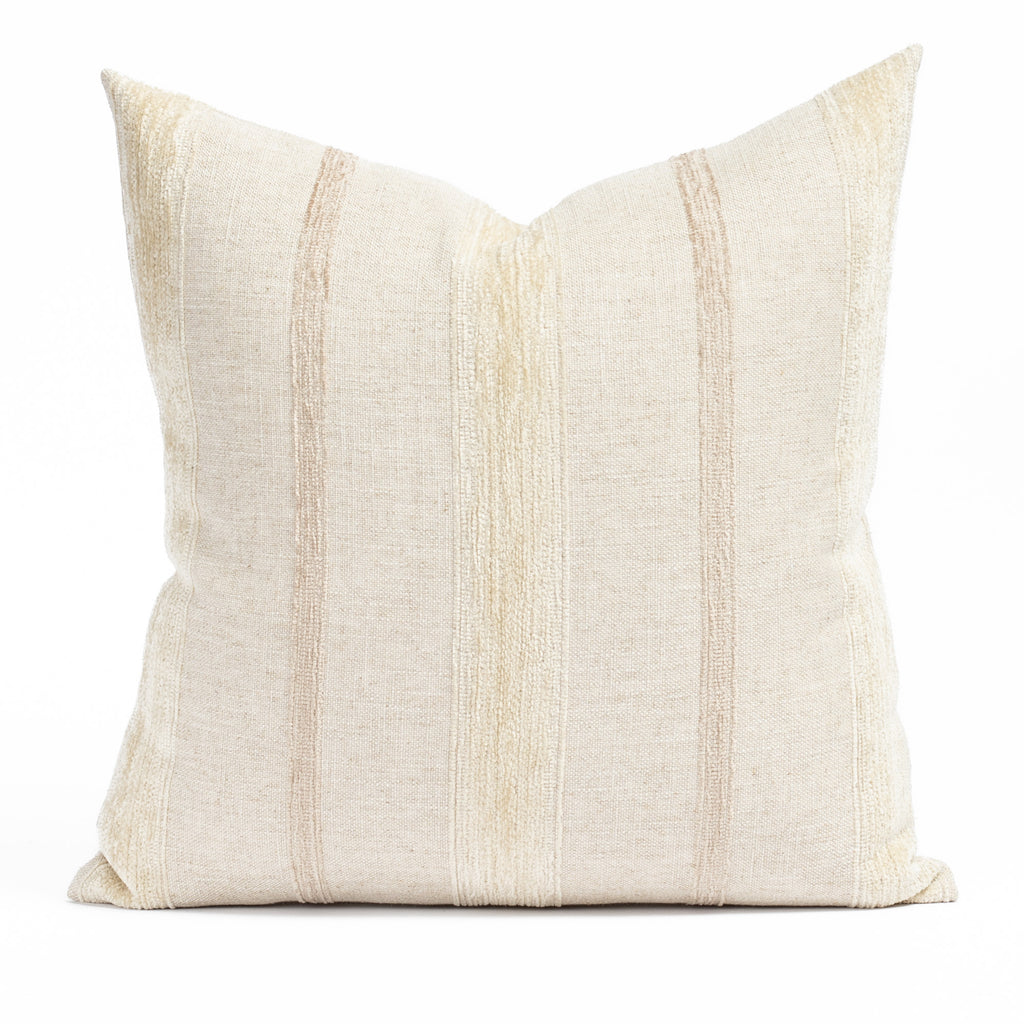 Ellis 22x22 Natural, a neutral oatmeal beige tone on tone vertical chenille striped throw pillow from Tonic Living