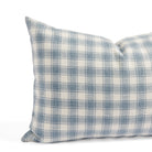Close up of Tonic Living Emmett Plaid lumbar pillow showing its classic blue and white gingham pattern.