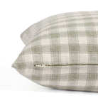 Side zipper detail of Tonic Living Emmett Plaid 20x20 pillow in light green and white plaid.