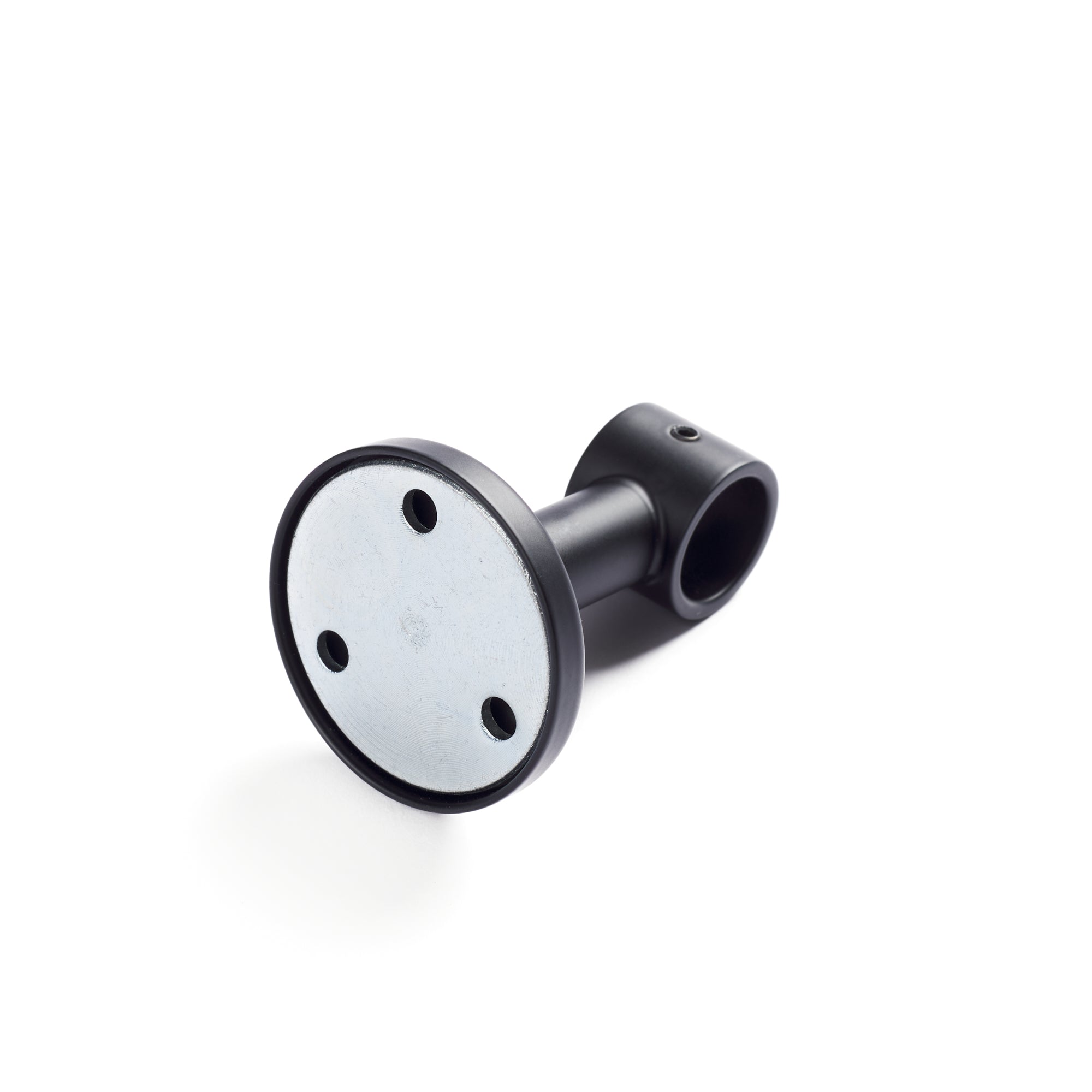 Underside of Tonic Living Black enclosed café rod bracket showing wall mounting hardware attachment.