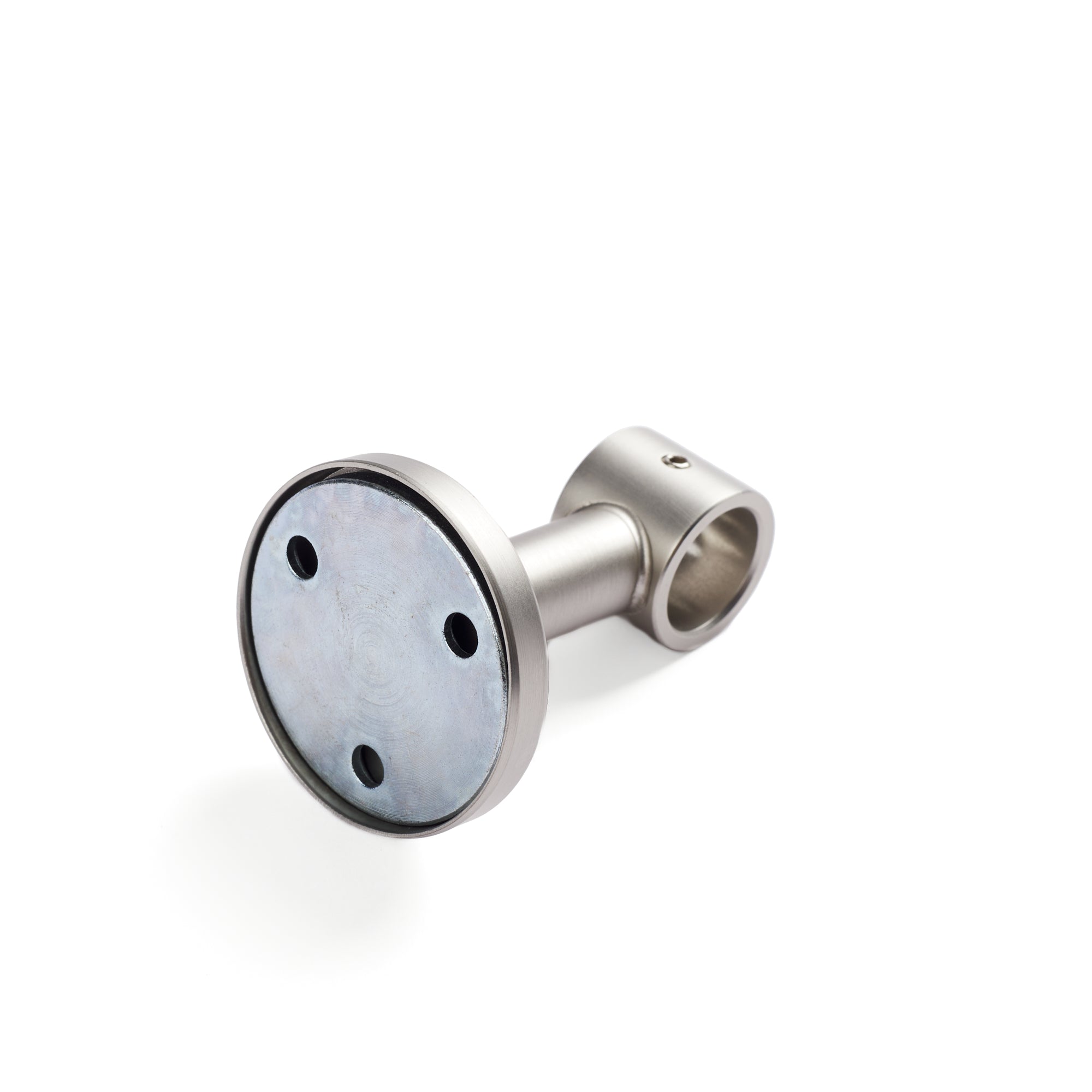 Underside of Tonic Living Pewter enclosed café rod bracket showing wall mounting hardware attachment.