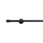 Tonic Living Black café rod finial installed with café curtain rod and enclosed bracket.