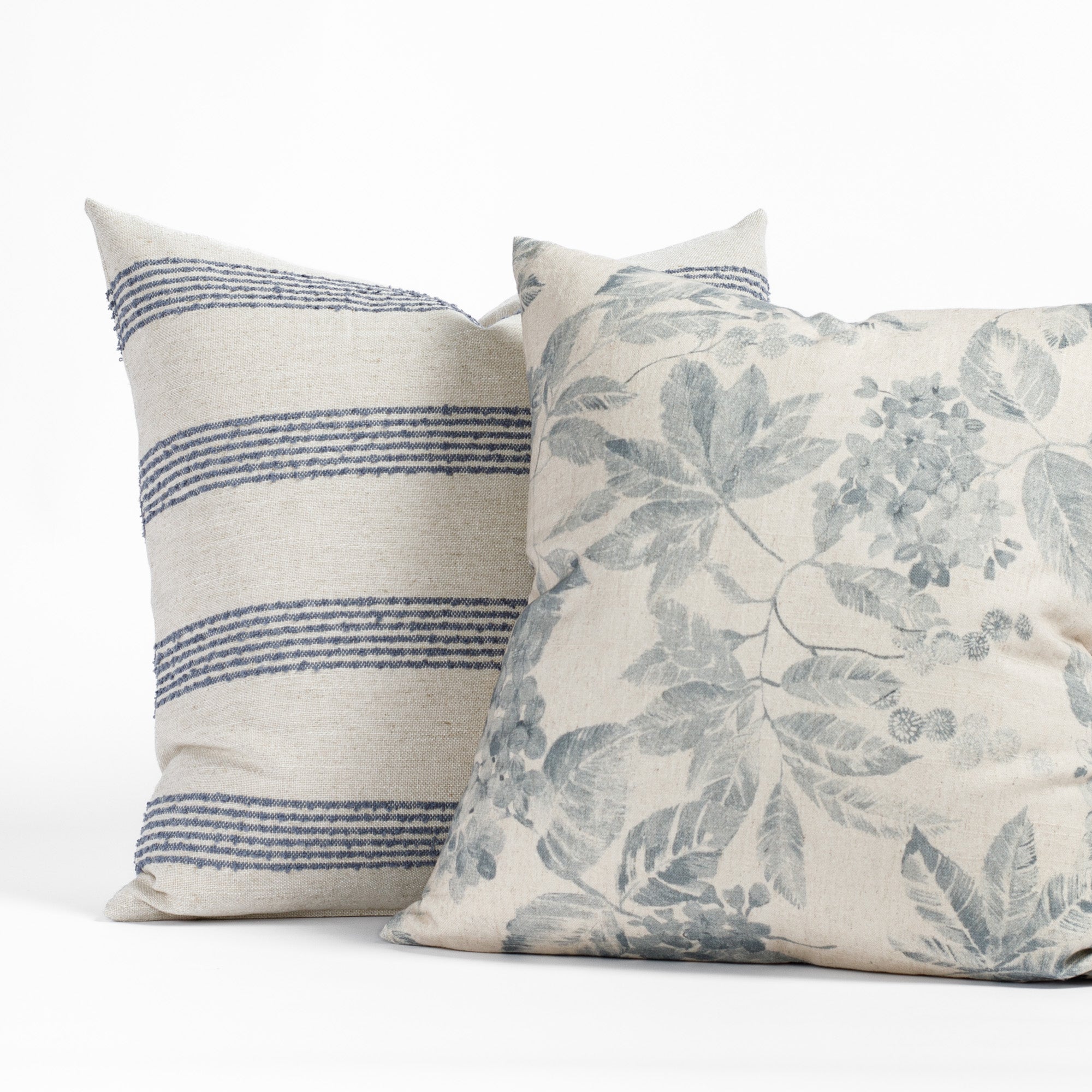 blue throw pillow pairing - Finn Stripe Denim and Heather Indigo