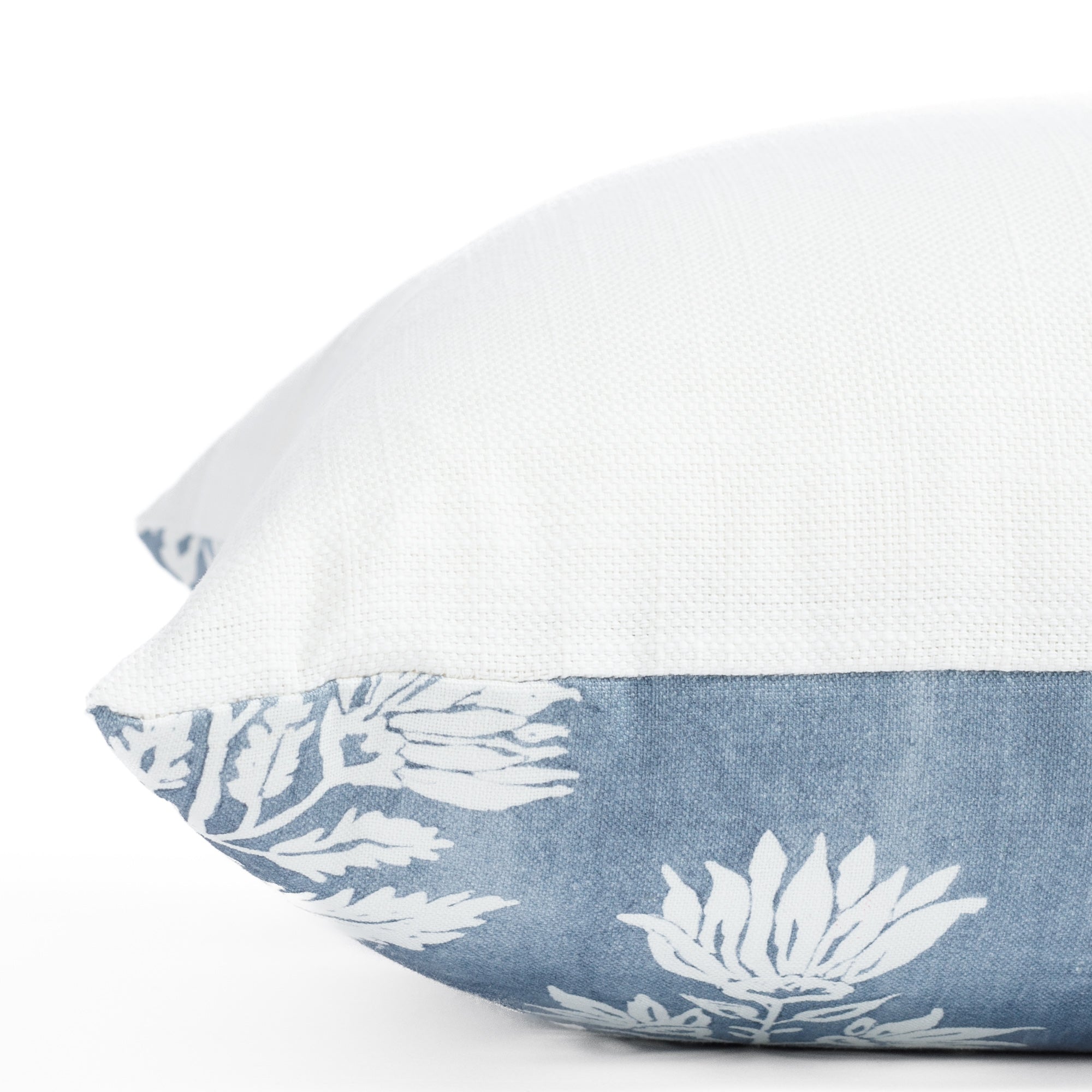 an indigo blue and white batik floral print throw pillow : Side detail