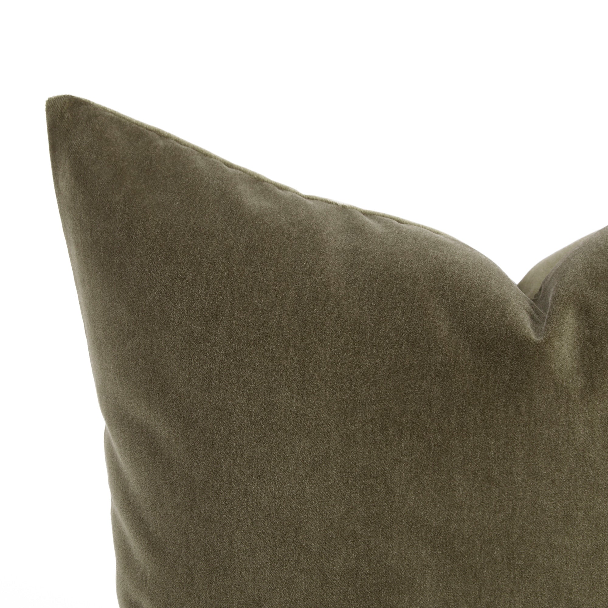 Close up of Tonic Living Florence Velvet pillow in Olive green showing its plush green velvet texture.