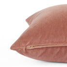 Side zipper detail of Tonic Living Florence Velvet 22x22 pillow in dusty rose.