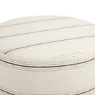 Tonic Living Gibson Stripe 18x16 upholstered footstool in Birch featuring a neutral beige and brown wide-set stripe.