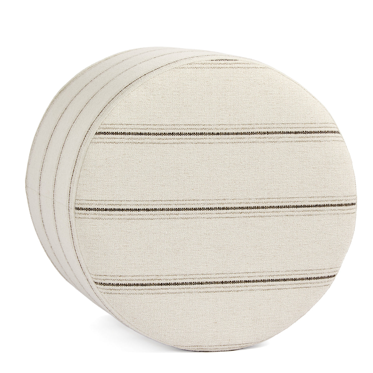 Top view of Tonic Living Gibson Stripe Birch accent ottoman highlighting its classic beige and brown stripe pattern.