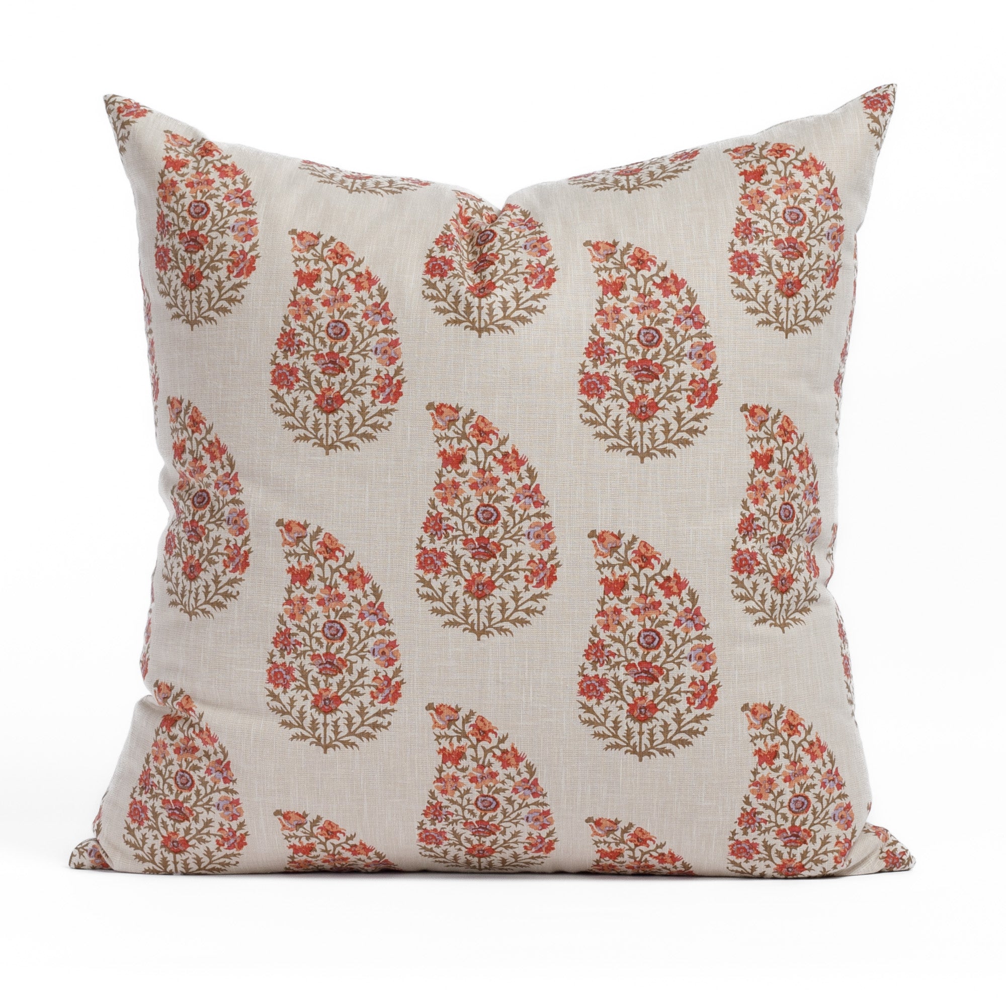 Tonic Living Grace 20x20 Pillow, Rosewood with botanical paisley print in berry red and peach tones.