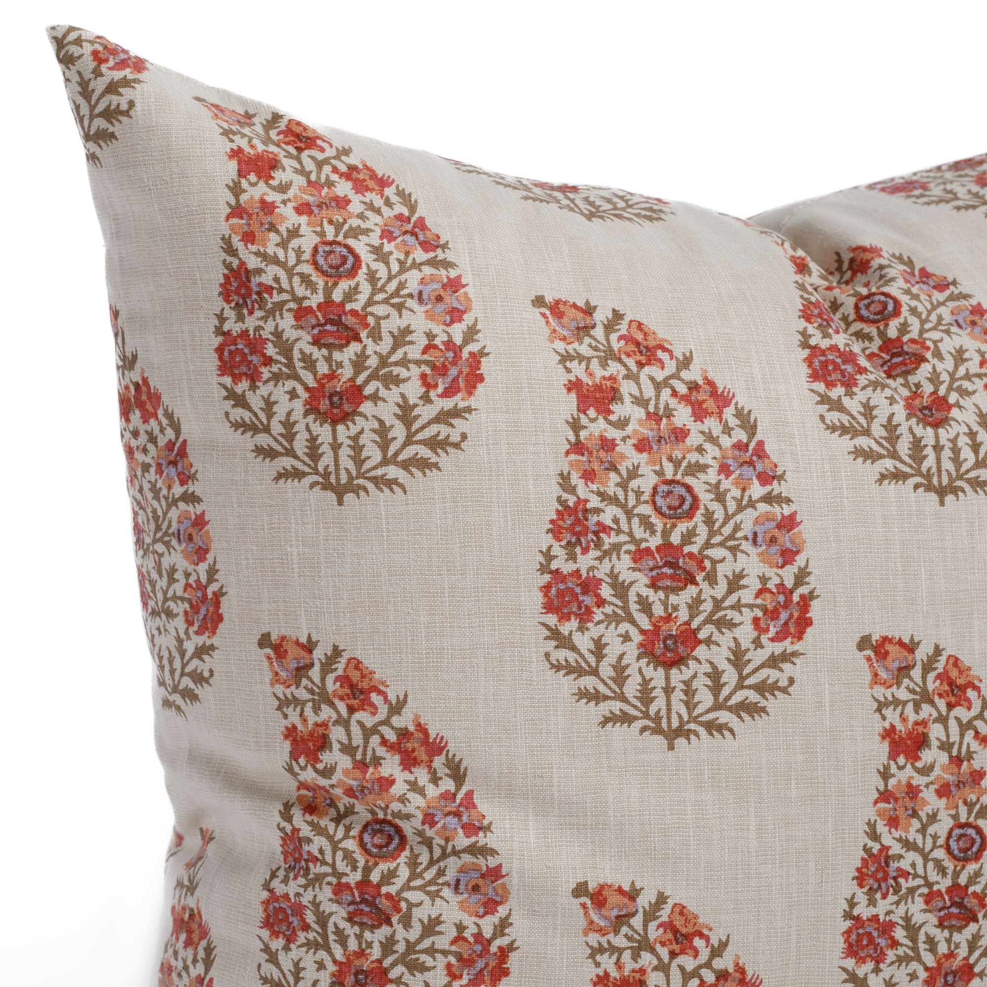 Close up of Tonic Living Grace 20x20 decorative toss cushion, Rosewood showcasing detailed paisley botanical print.