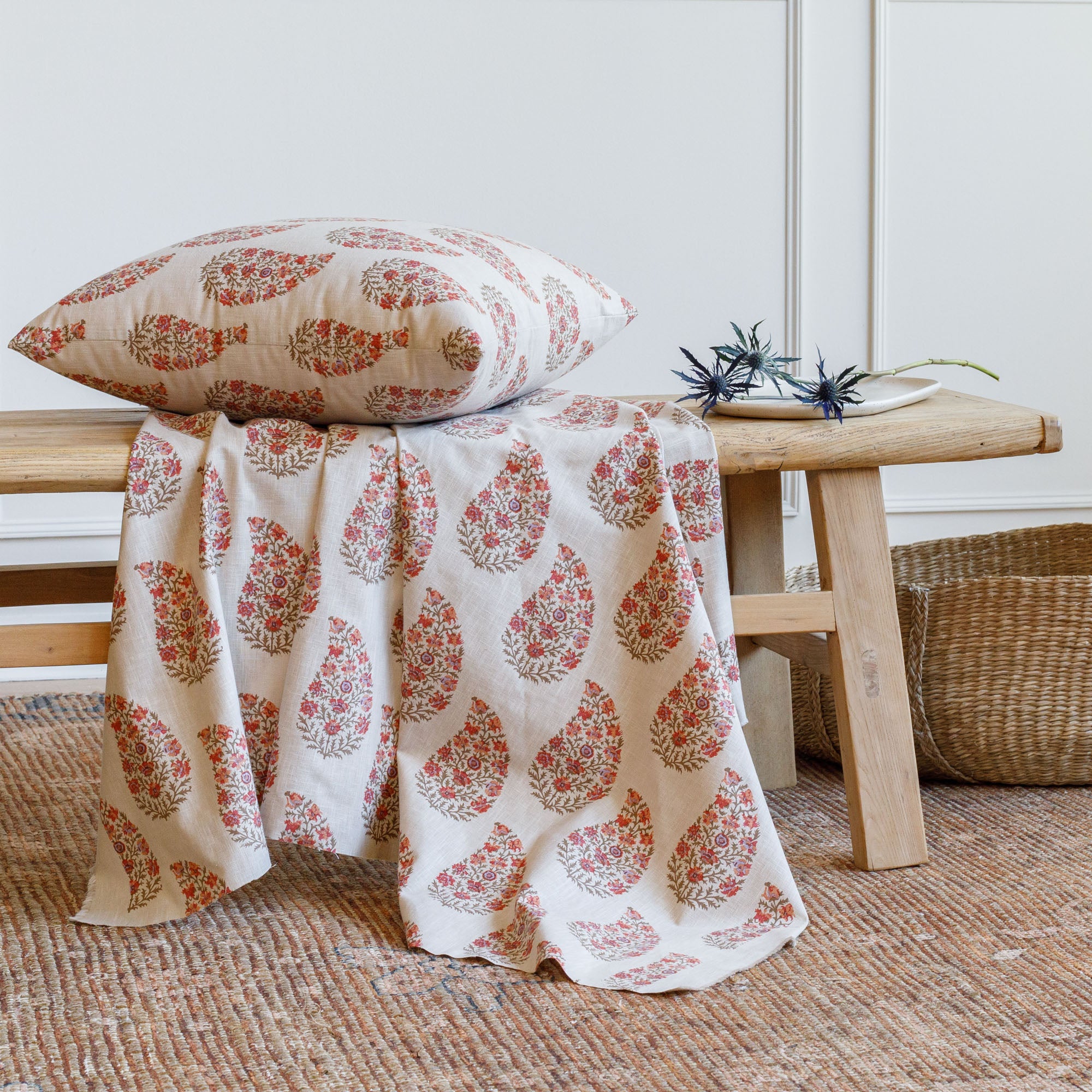 Stacked Tonic Living pillows: Grace 20x20 Throw Pillow, Rosewood with Bedford 22x22 Pillow, Merlot.