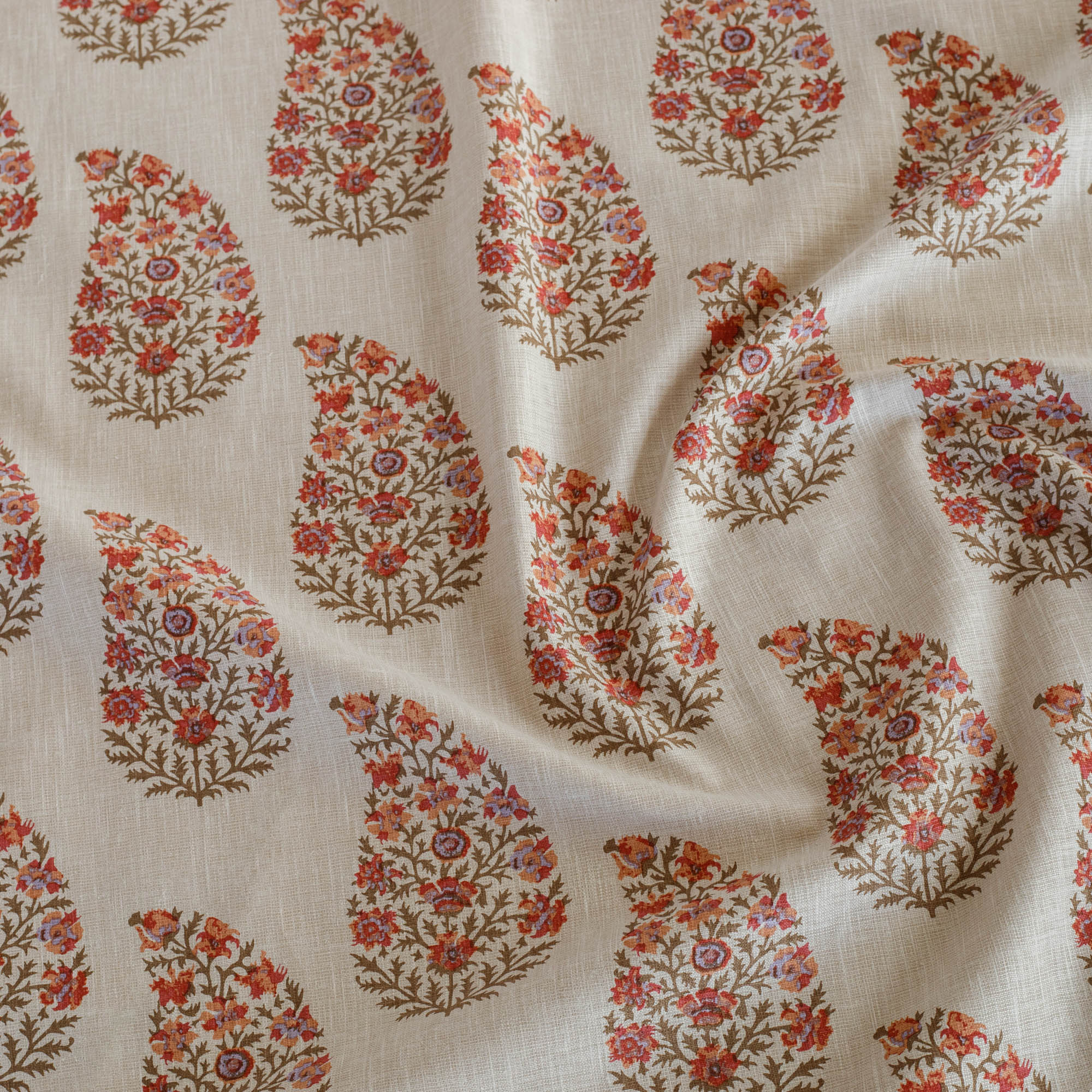 Tonic Living Grace Rosewood paisley drapery fabric with pink and berry floral print.