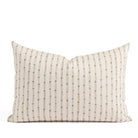 Tonic Living Hadley Stripe 14x20 Lumbar Pillow in Mist, a blue, warm brown, and off-white striped lumbar pillow with a bamboo-inspired pattern.