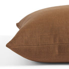 Side view of Tonic Living Hampton Cinnamon toss cushion highlighting its rich russet brown colour and linen-look texture.
