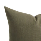Close up of Tonic Living Hampton Moss pillow showing its earthy green colour and linen-inspired woven texture.