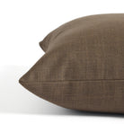 Side view of Tonic Living Hampton Walnut toss cushion highlighting its rich dark brown colour and linen-look texture.