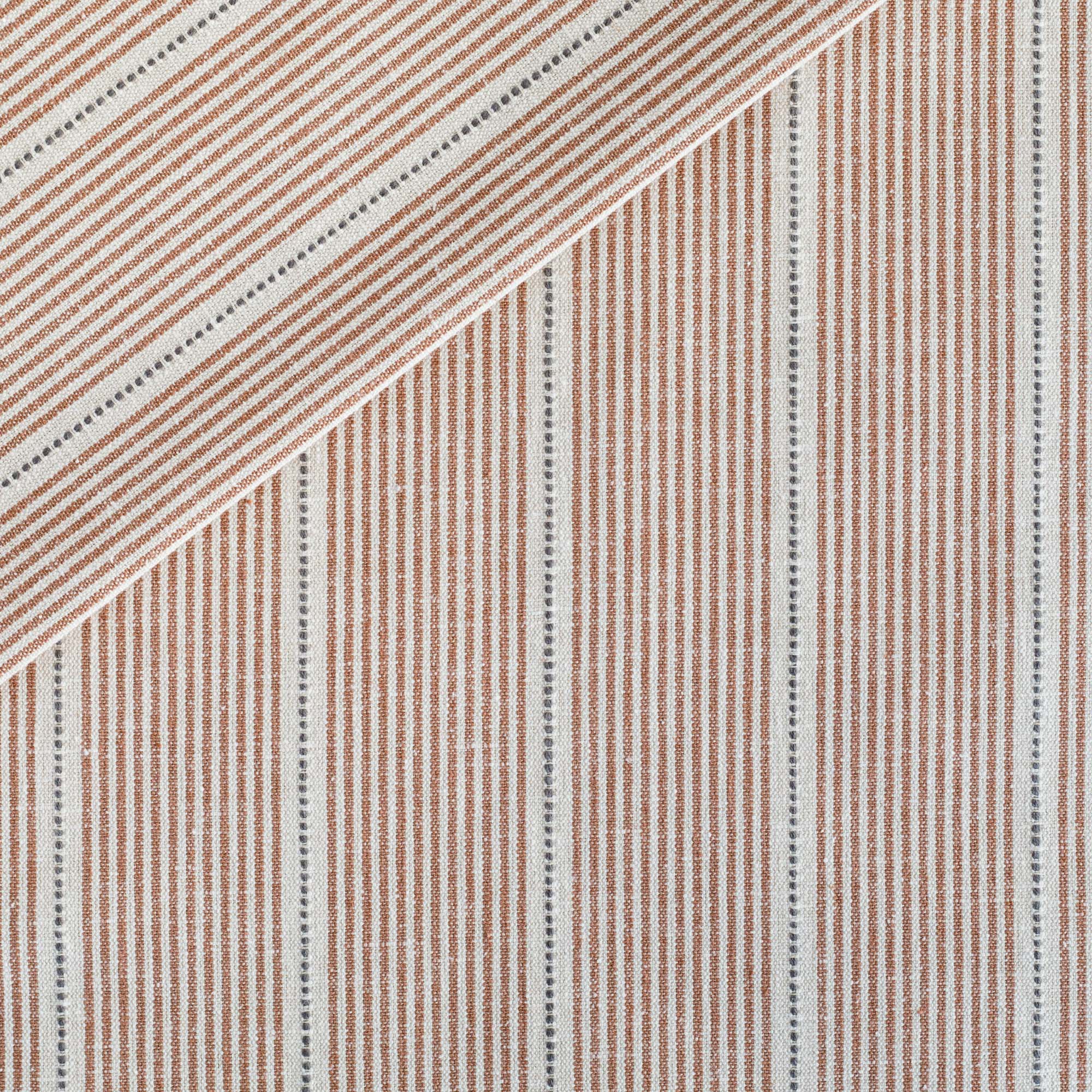 Harper Stripe Fabric Burnt Sienna, a rust red, parchment and black stripe home decor fabric from Tonic Living