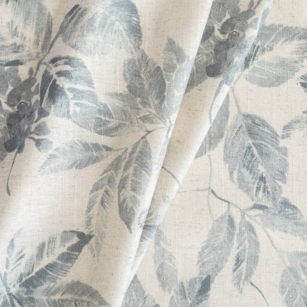 Heather Indigo, an oatmeal and blue botanical floral pattern fabric from Tonic Living