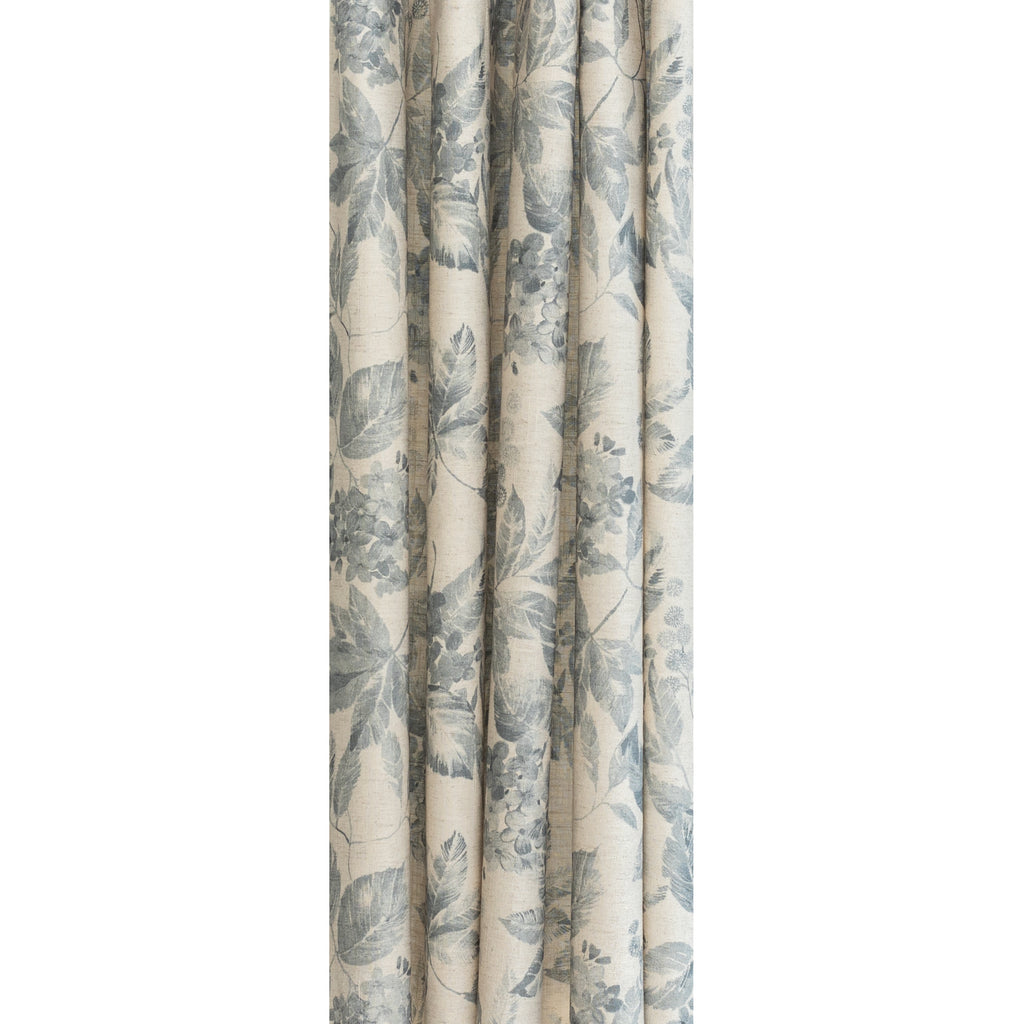 a cream and indigo blue floral pattern print drapery fabric from Tonic Living