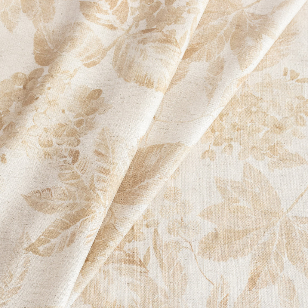 Heather Ochre, a tonal oatmeal cream and soft ochre brown floral print fabric from Tonic Living