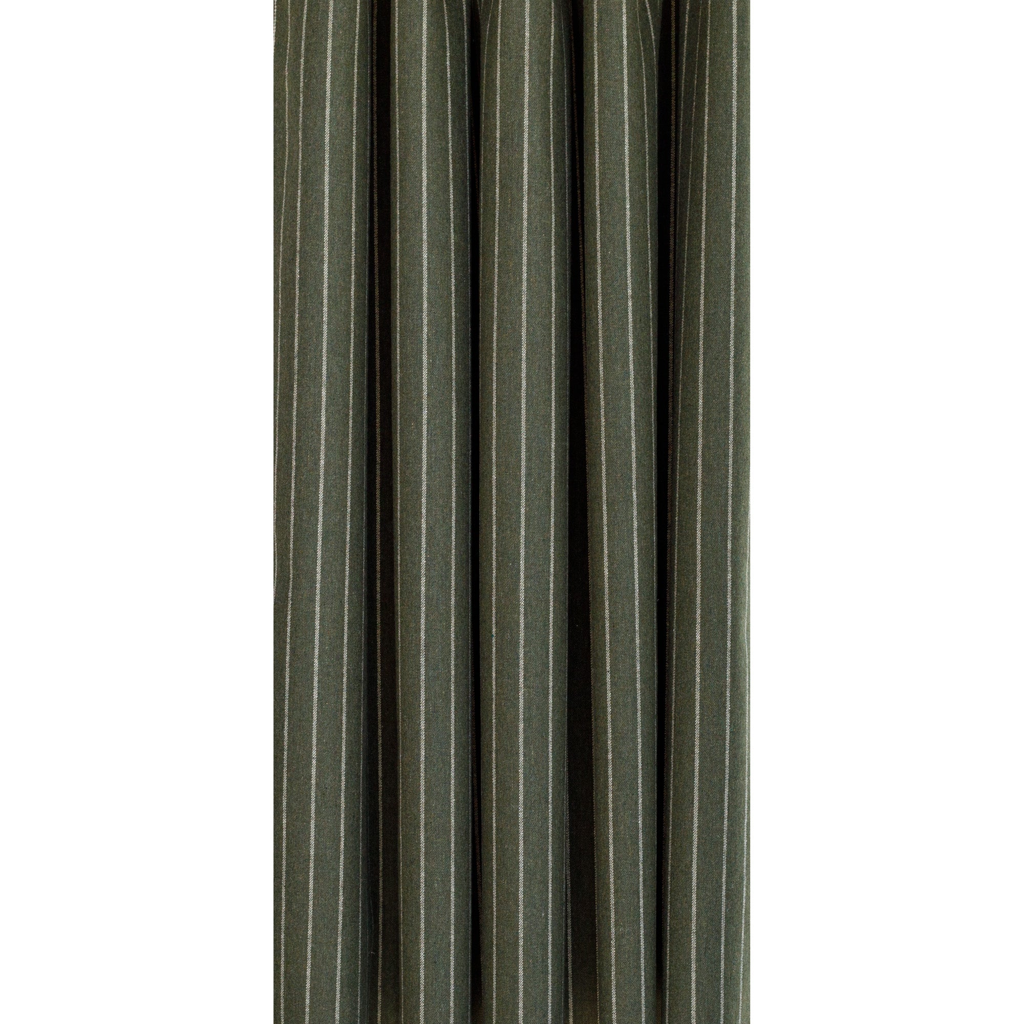 a deep green and cream vertical pinstripe patterned curtain fabric from Tonic Living