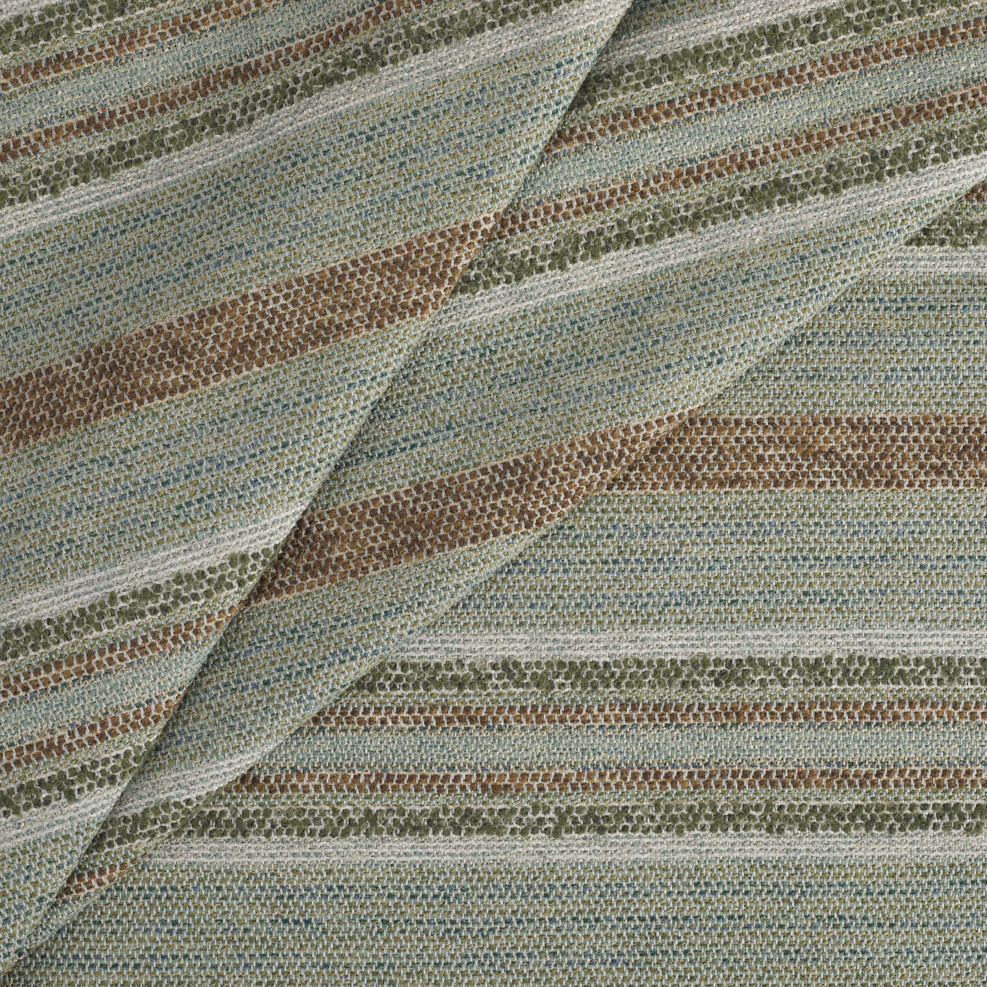 Tonic Living Indie Lagoon home decor fabric in a warm earthy green-teal palette with woven stripe texture.