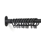 Tonic Living Black inside mount bracket with café curtain rod and curtain rings.