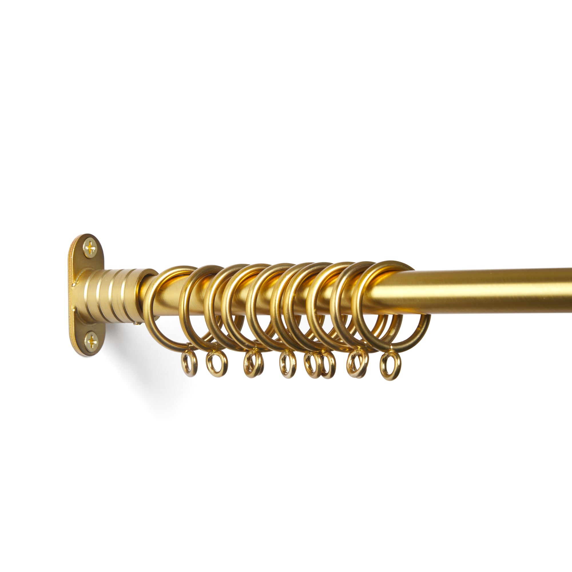 Tonic Living Gold café rod rings on café curtain rod with inside mount brackets.