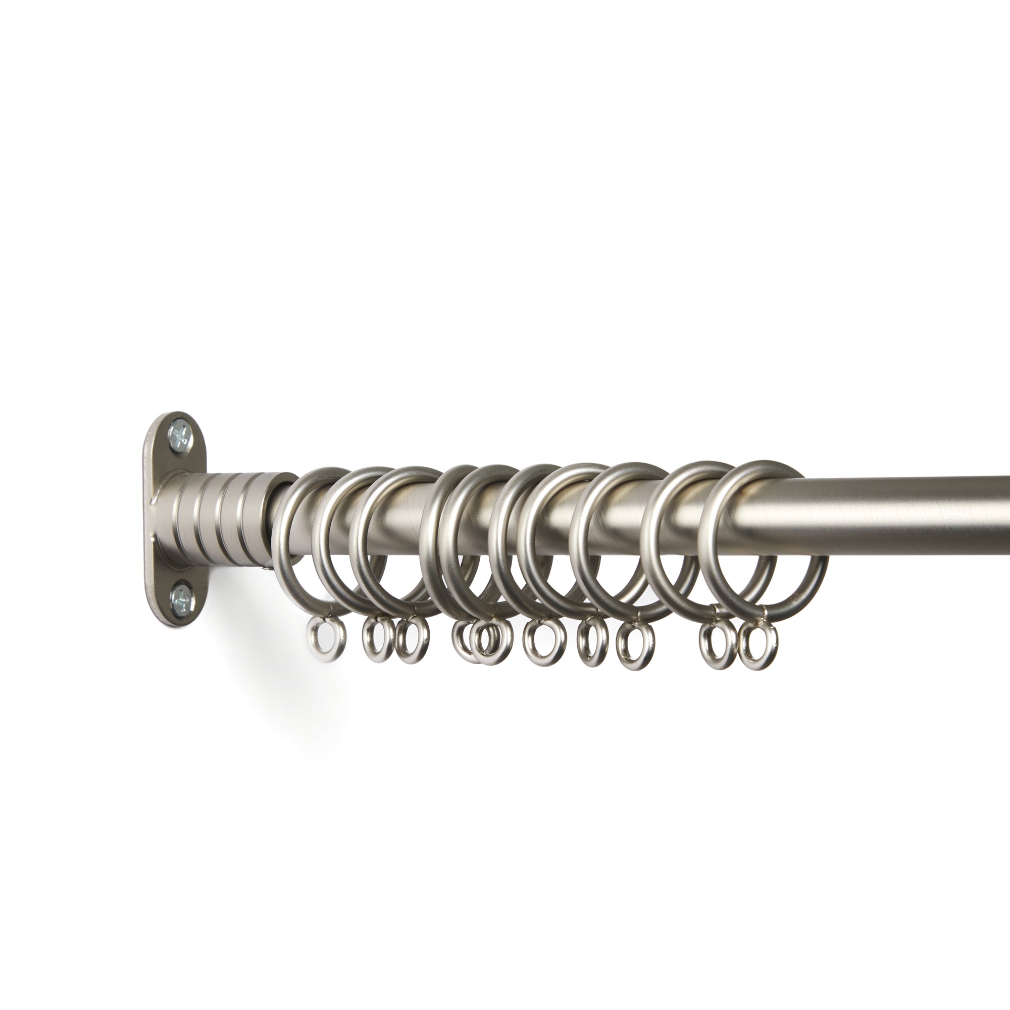 Tonic Living Pewter inside mount bracket with café curtain rod and curtain rings.