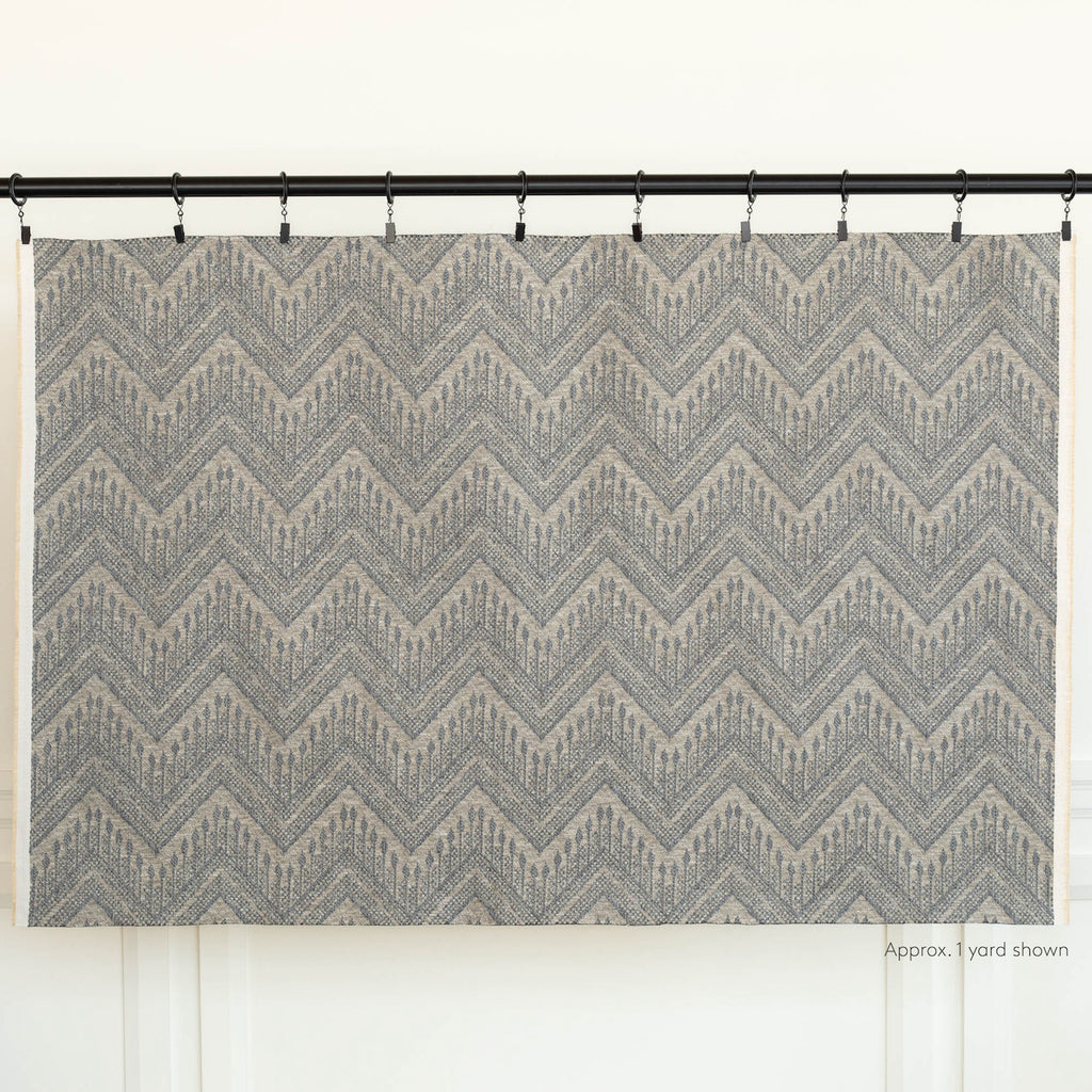 Joyce Fabric Denim, a warm grey and stone blue tapestry woven upholstery fabric : one yard shown
