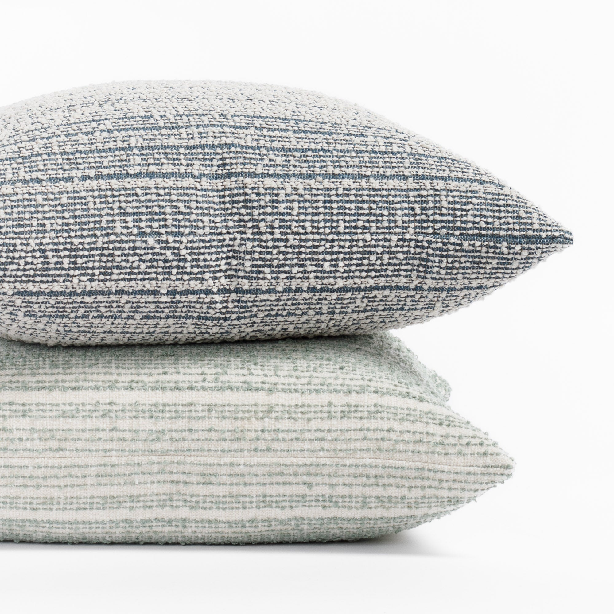 Kos Stripe throw pillows in Chambray Blue and Jade green from Tonic Living