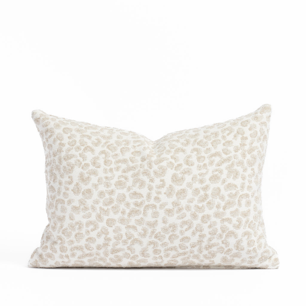 Lucia 14x20 Pillow Sand, a white, cream and taupe specked cheetah patterned indoor outdoor lumbar pillow from Tonic Living