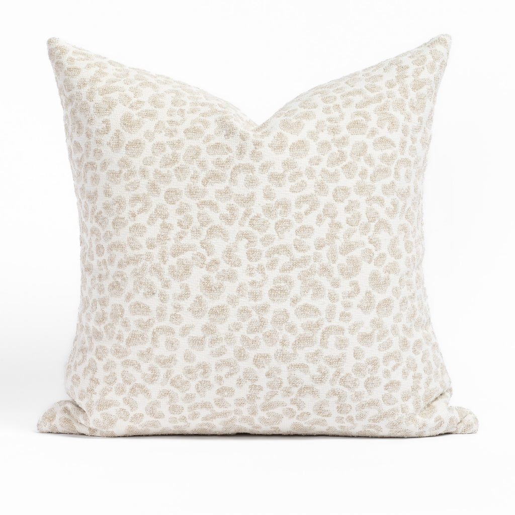 Lucia 20x20 Pillow Sand, a creamy white and taupe beige speckled cheetah patterned indoor outdoor pillow from Tonic Living