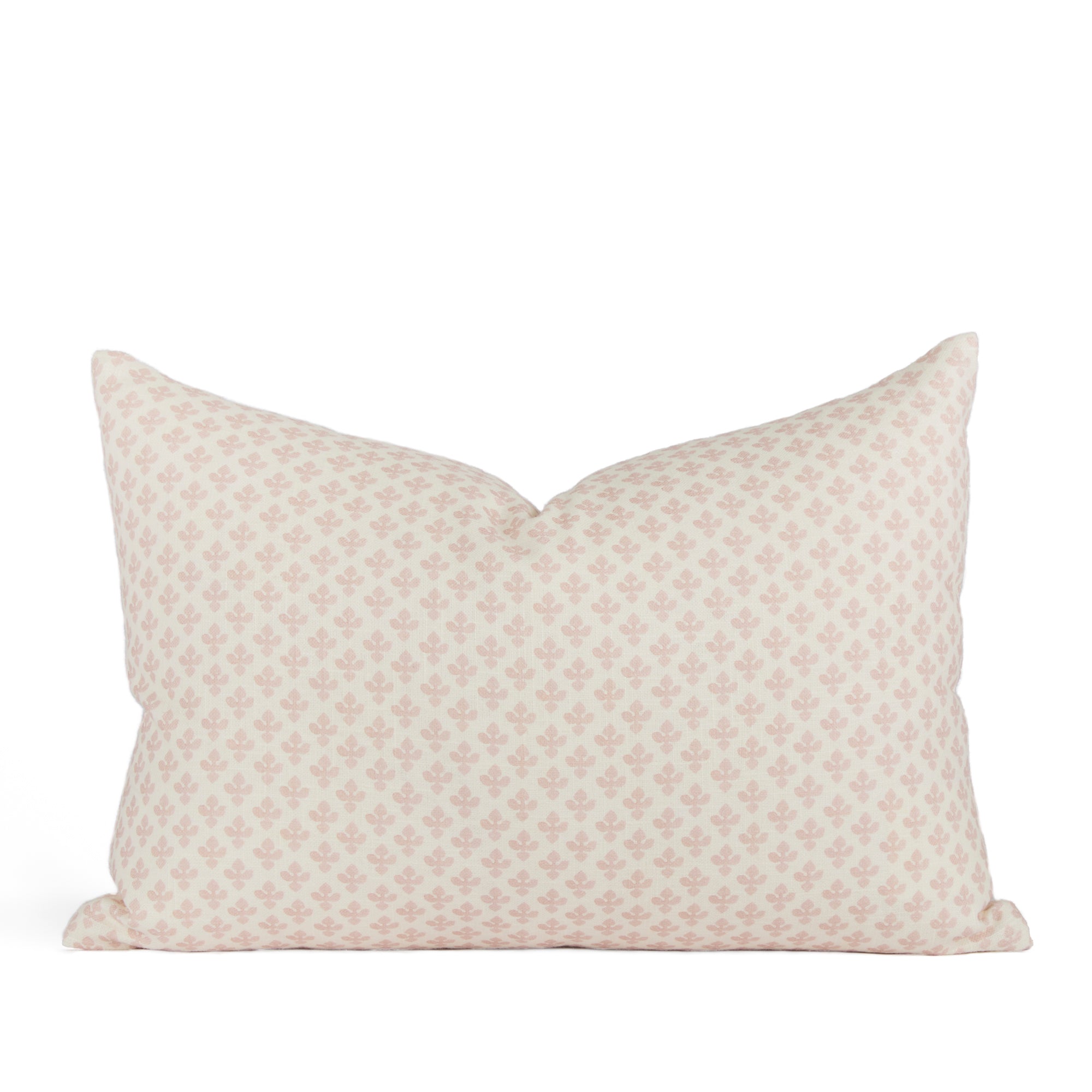 Lyra 14x20 Lumbar Pillow, Blush by Tonic Living — white and light pink floral block print pillow in a soft linen blend.