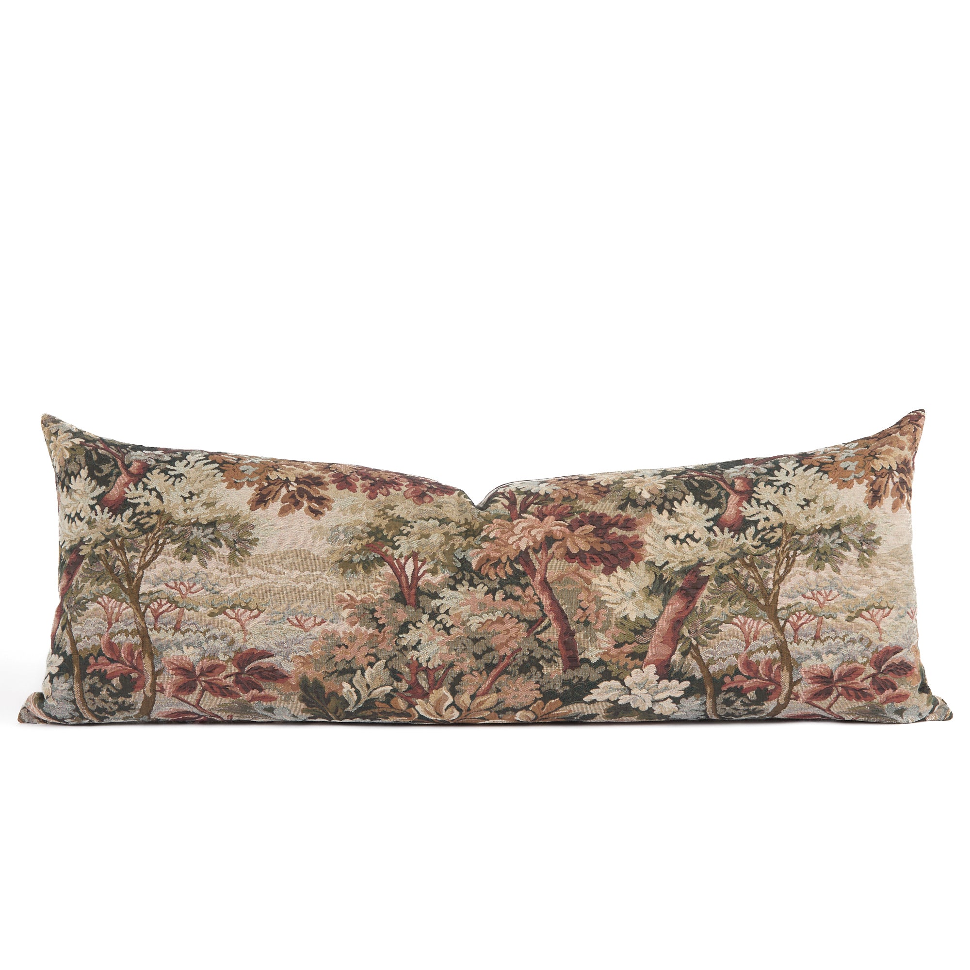 Tonic Living Manor Tapestry 16x42 Pillow, Burgundy – decorative tapestry bolster cushion in earthy tones.