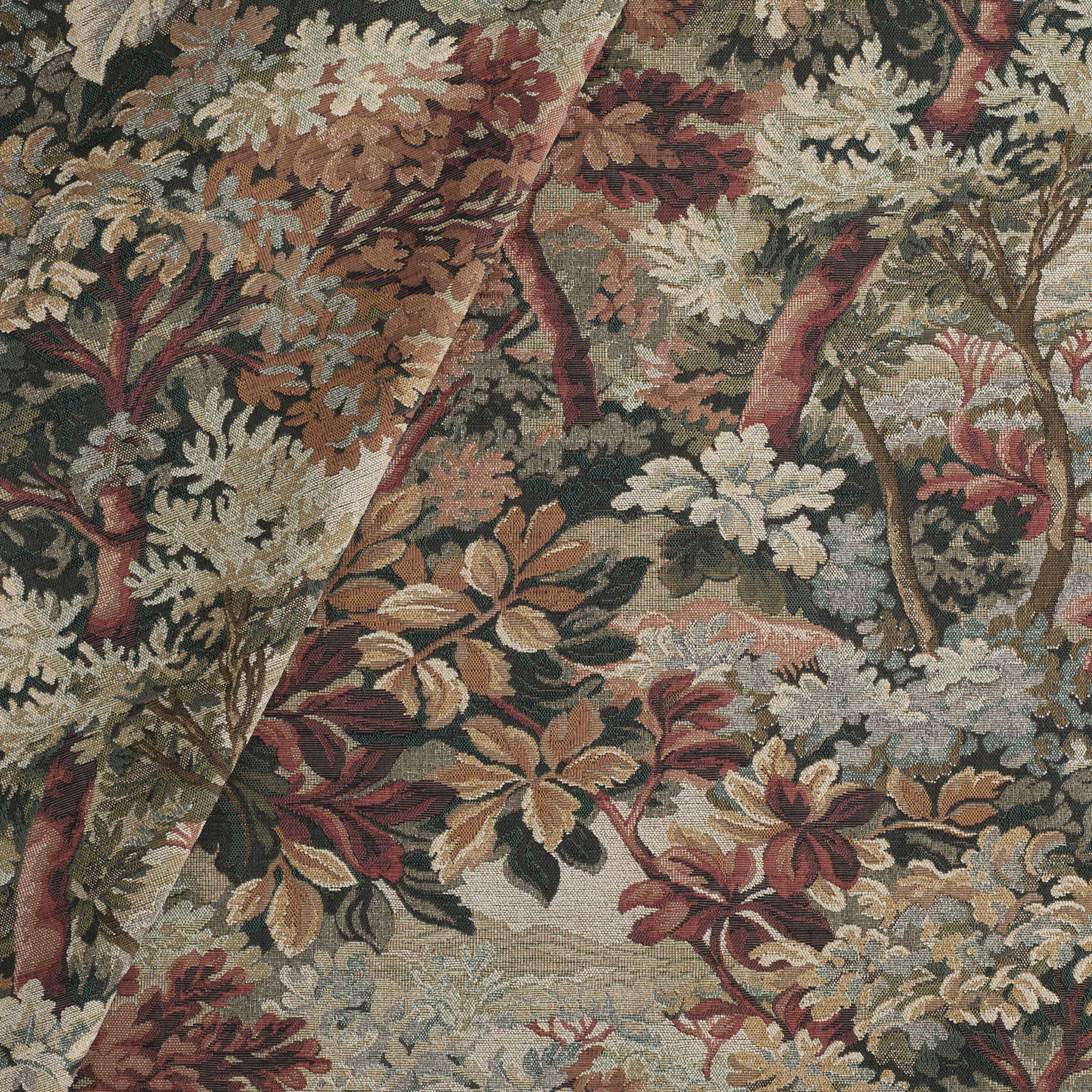 Manor Tapestry Fabric, Burgundy by Tonic Living – romantic forest-inspired tapestry upholstery fabric.