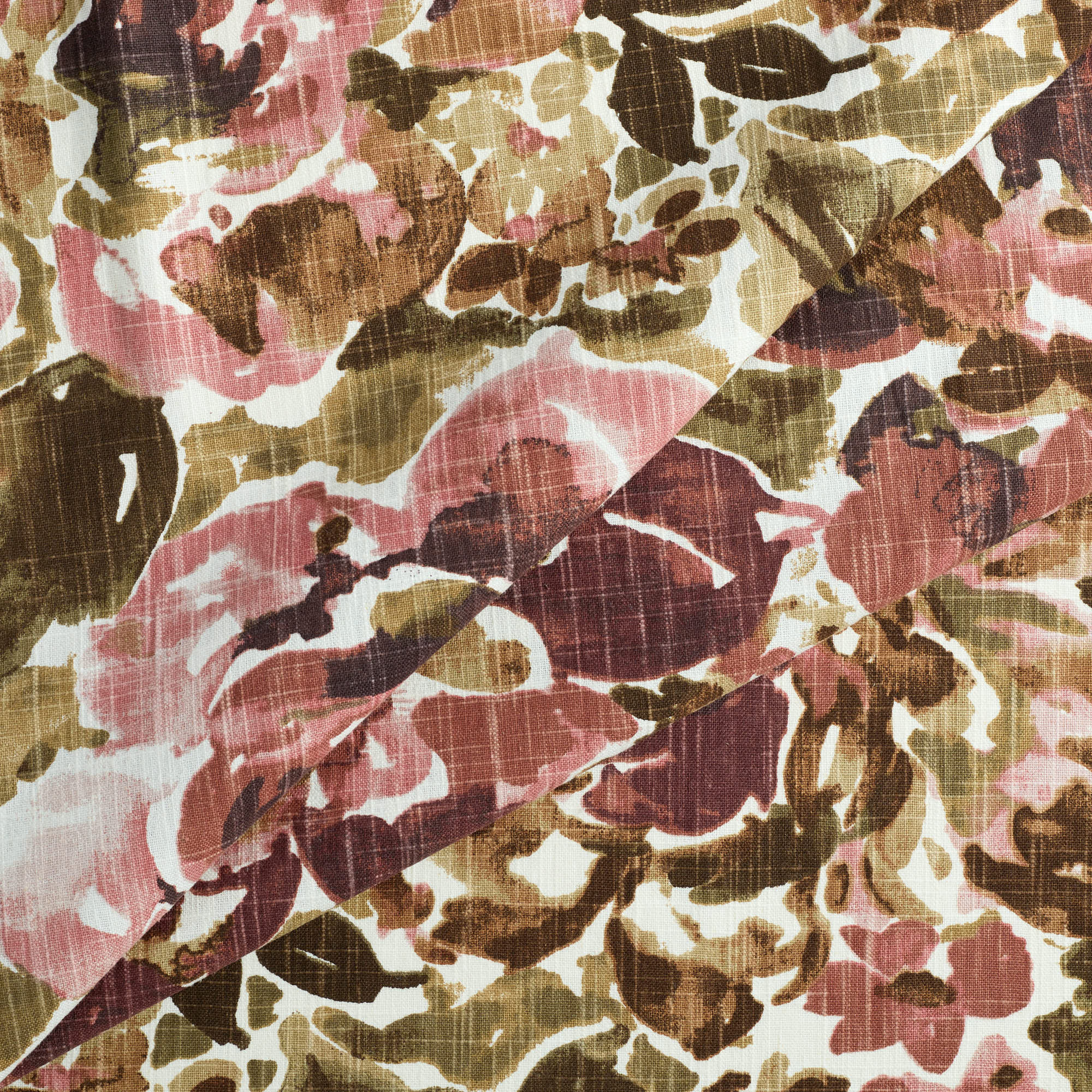 Tonic Living Marbella Fabric in Rose, an abstract floral fabric with burgundy and dusty pink blooms.