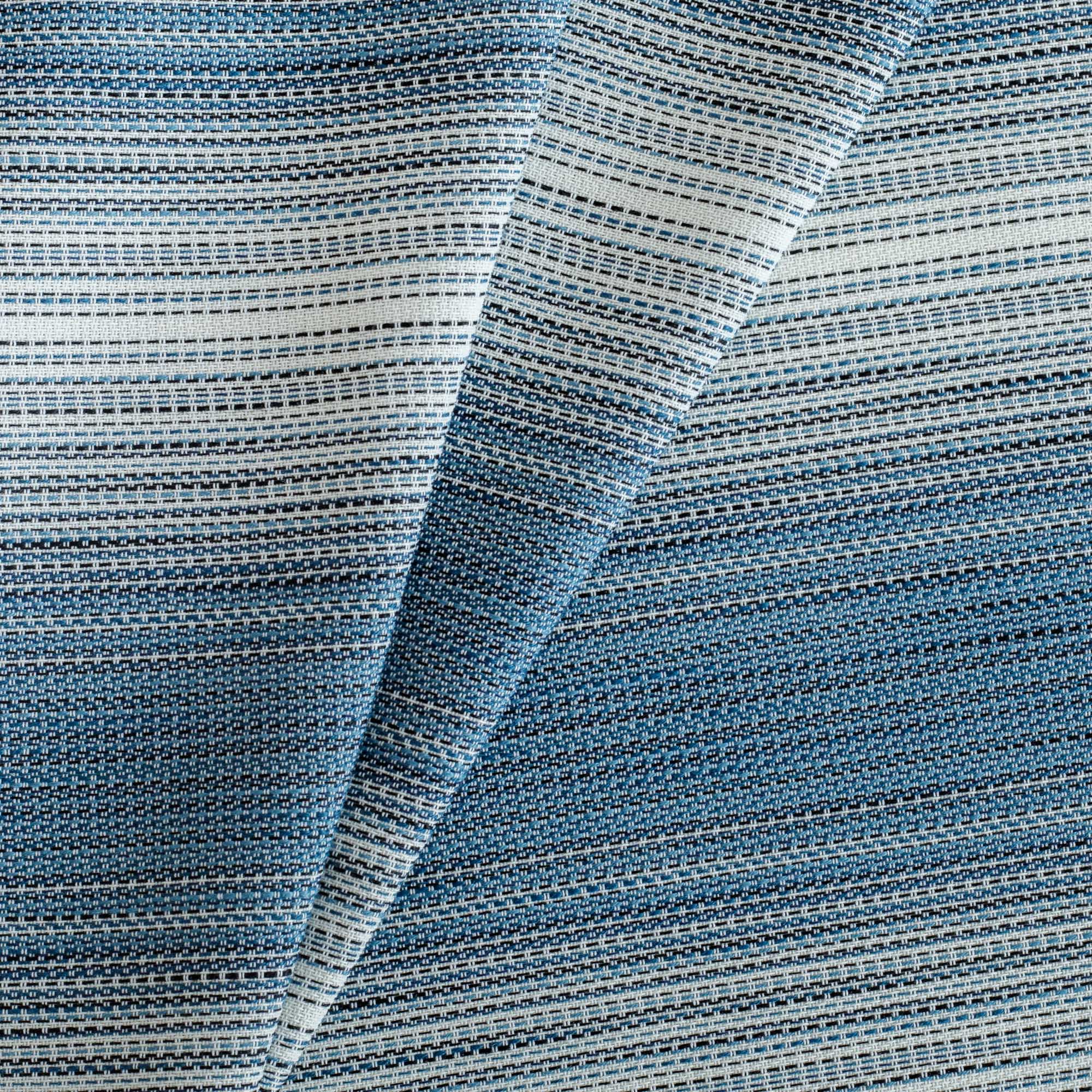 Mateo stripe InsideOut fabric Indigo, a blue and white stripe outdoor performance upholstery fabric from Tonic Living