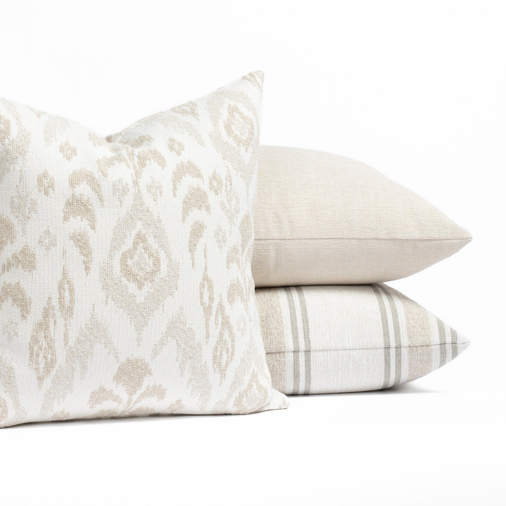 Tonic Living Designer neutral cream beige and taupe outdoor throw pillows : Monterey, Catalina Stripe and Parker pillows