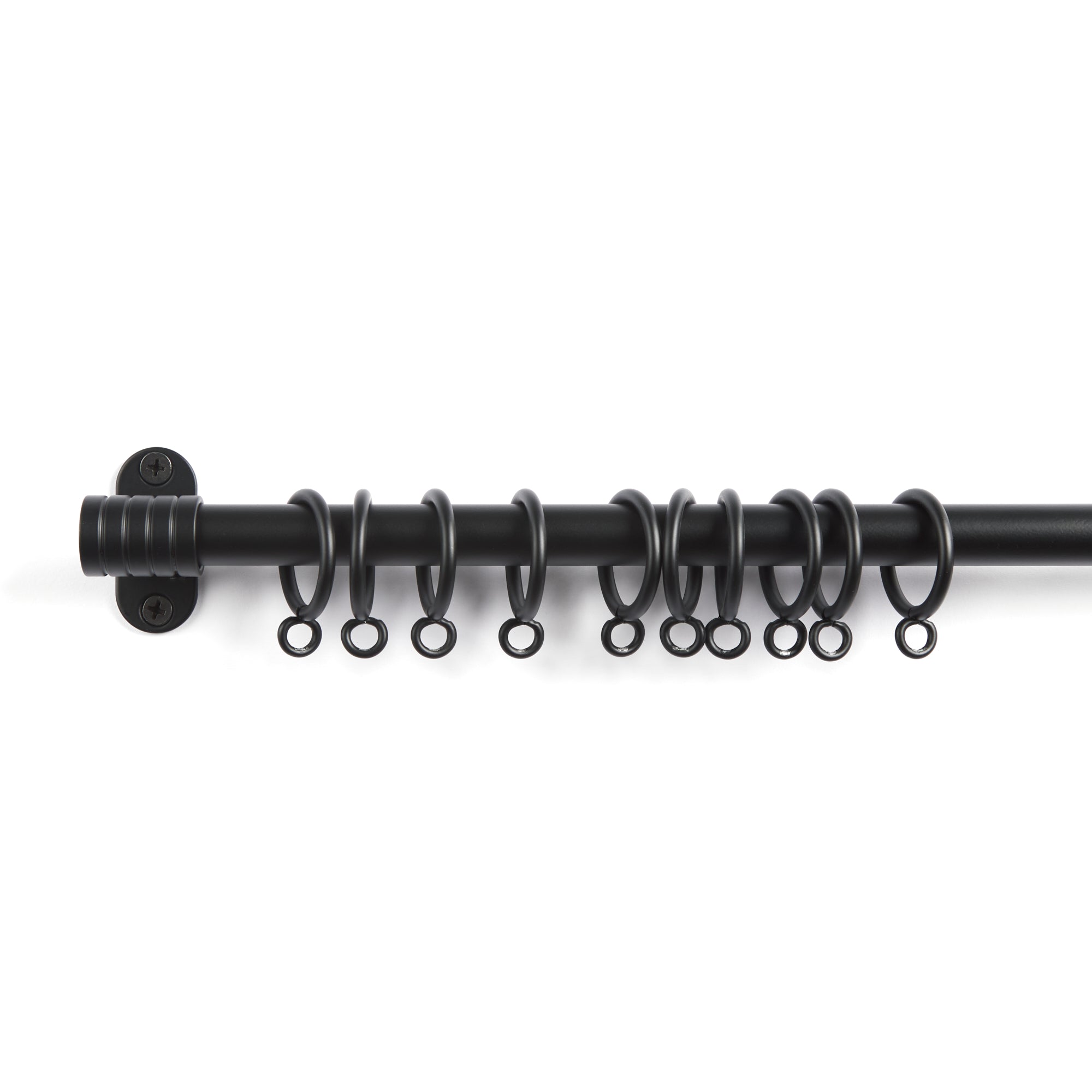 Tonic Living Black outside mount bracket with café curtain rod and curtain rings.