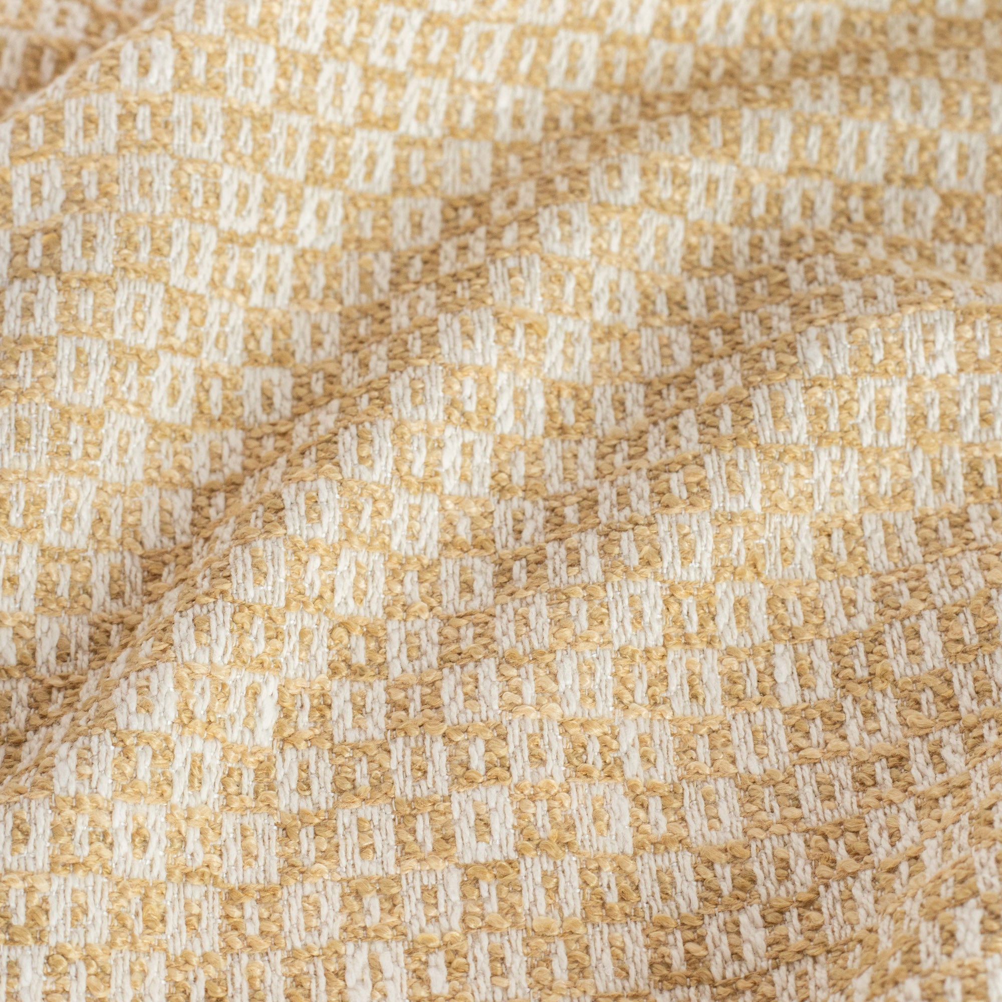 a soft gold and cream small scaled geometric patterned upholstery fabric : view 3