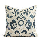 Tonic Living Paloma 20x20 Pillow in Ink, a dark blue and oatmeal beige throw pillow with a stylized floral pattern.