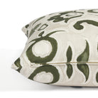 Side zipper detail of Tonic Living Paloma 20x20 decorative cushion featuring an olive green and oatmeal floral pattern.