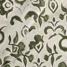 Tonic Living Paloma Olive drapery fabric featuring bold olive green blooms and scrolling leaves on a neutral oatmeal background.