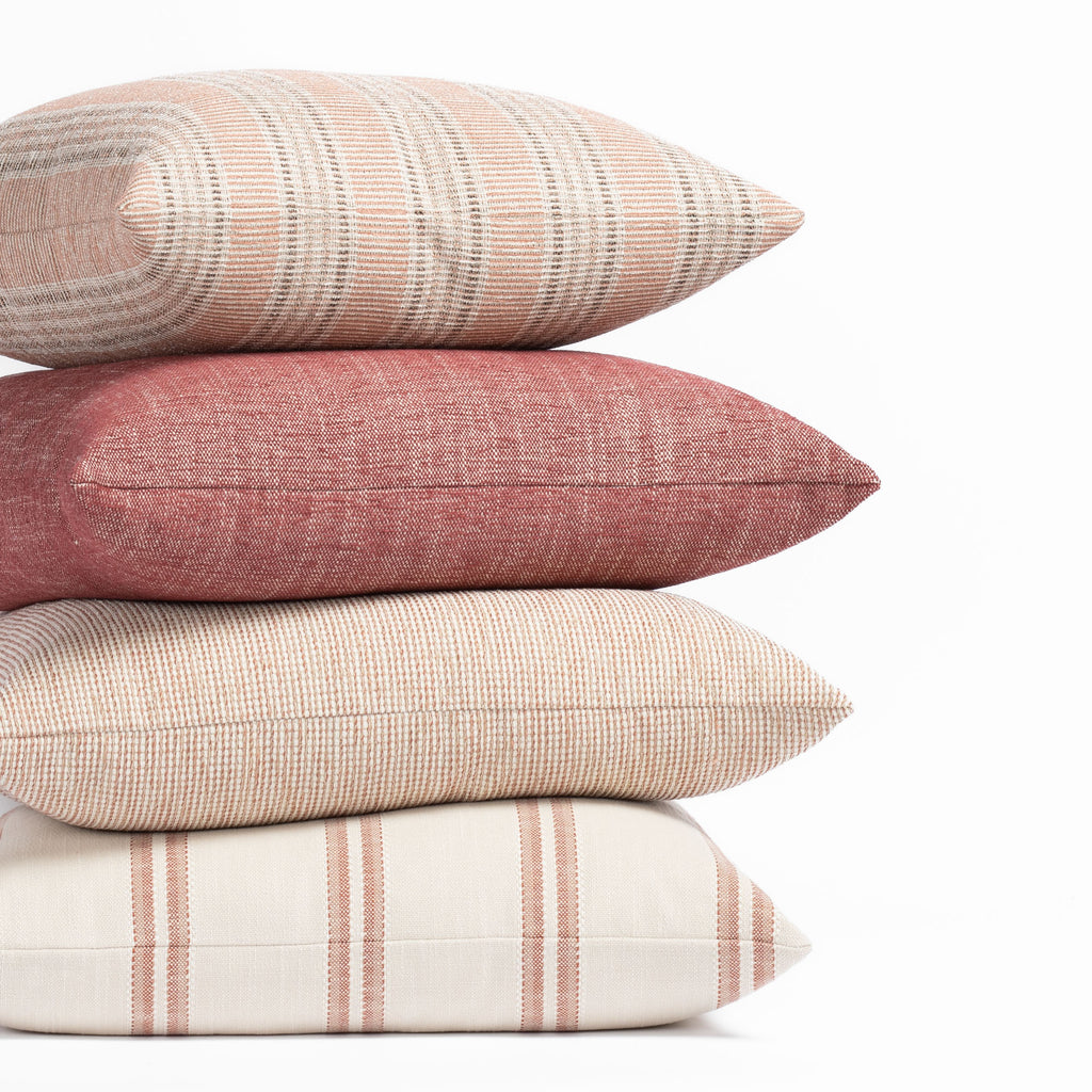 Tonic Living Venetian red and terracotta pink outdoor pillows : Sonoma Stripe, Parker, Aria and Riviera Stripe Clay pillows