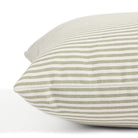 Side view of Tonic Living Refresh Hedge decorative cushion highlighting its classic green and white ticking stripe.
