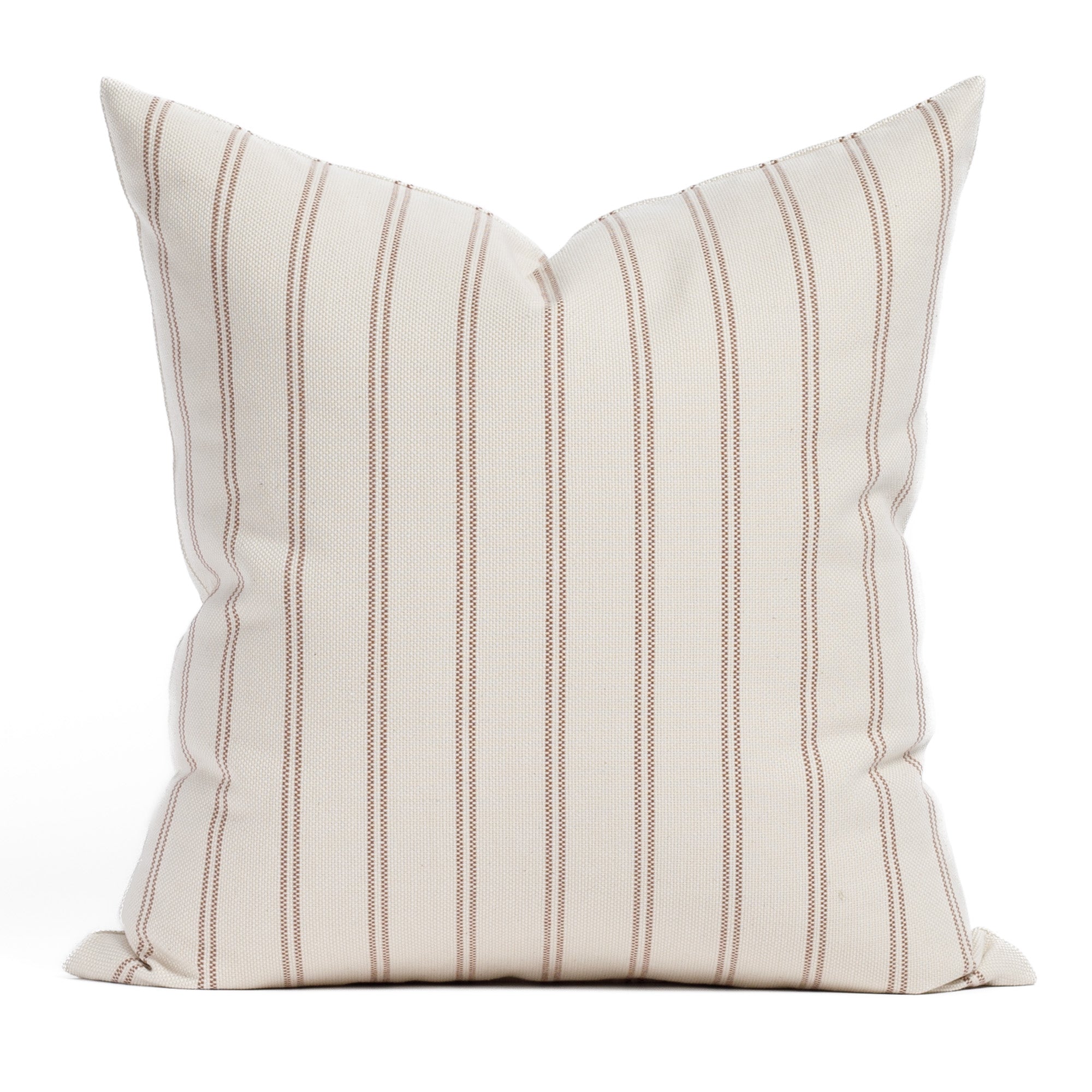 Tonic Living Rexton Stripe 20x20 Pillow, Merlot — throw pillow in burgundy red and beige ticking stripes with vintage-inspired style.